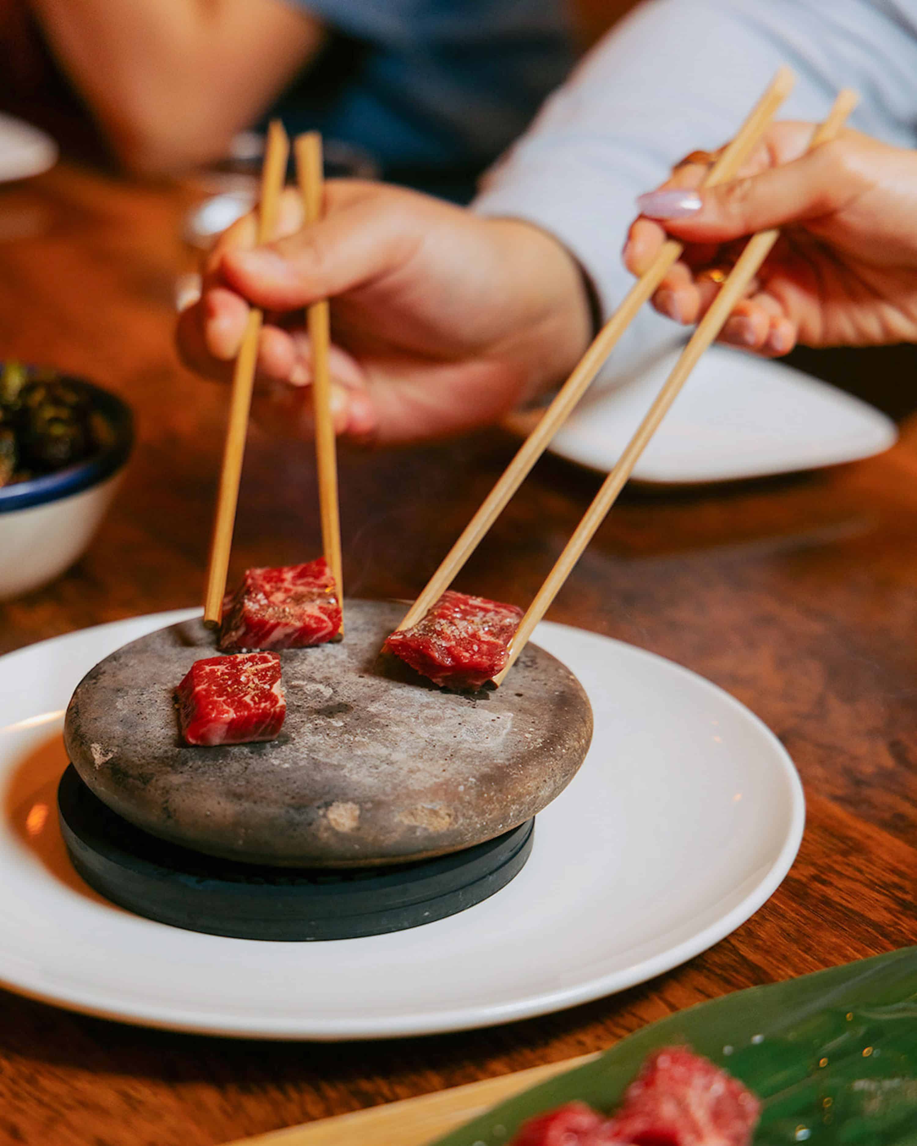 waygu cooked on a hot rock for father's day