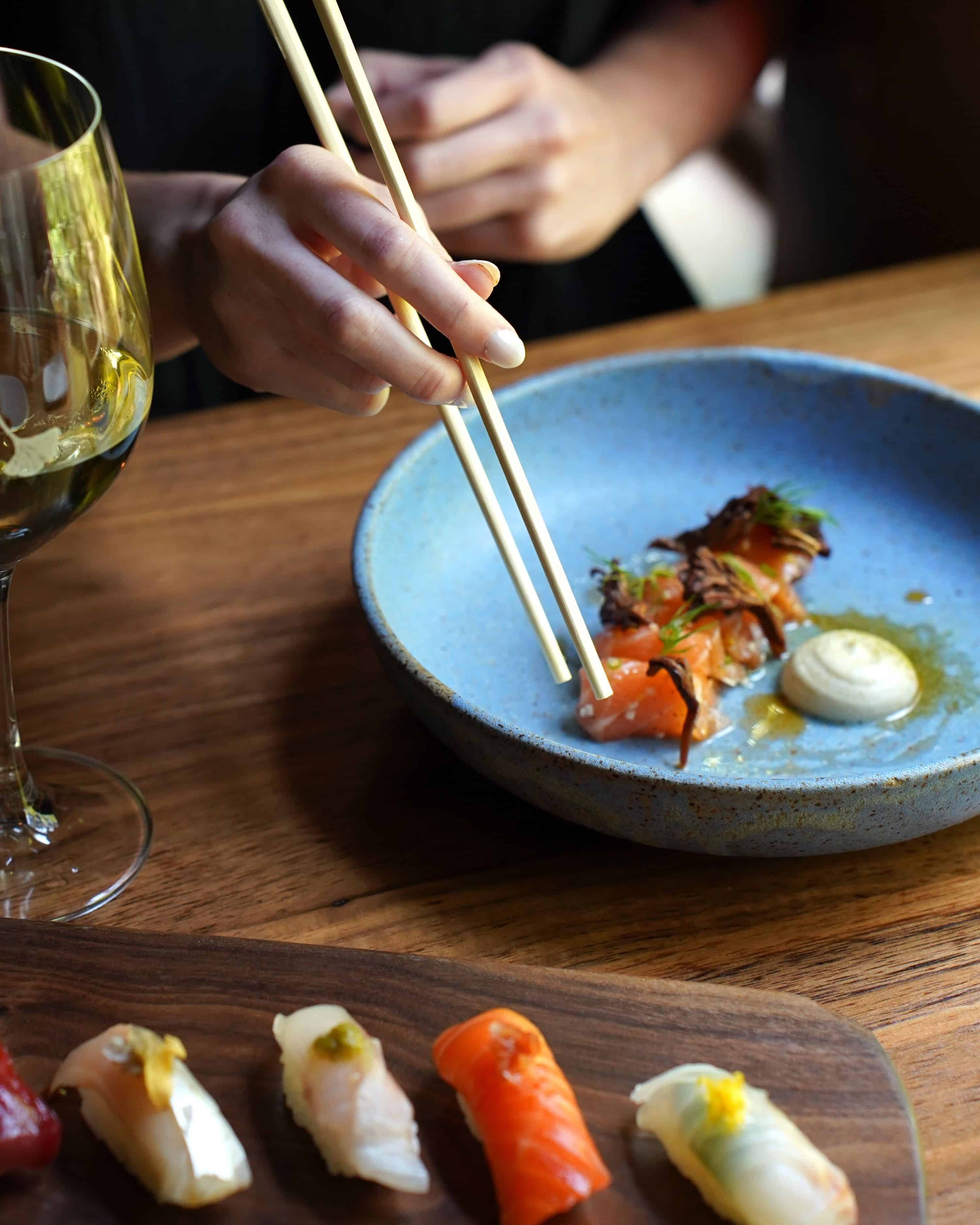 plated crudo and nigiri