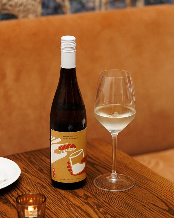 better together sake bottle and glass